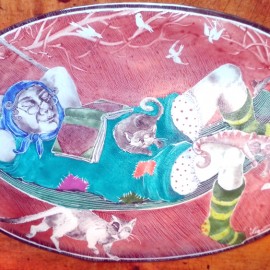 baba v síti odpočinek 24x16cm originál