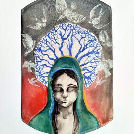 SMALTOVANÁ CEDULKA sovičky originál ,cca25x32cm