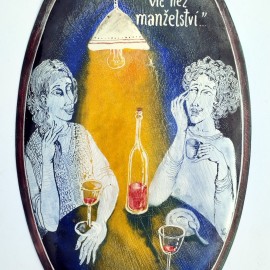 SMALTOVANÁ CEDULKA sovičky originál ,cca25x32cm