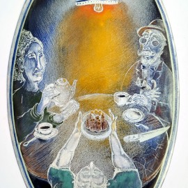 SMALTOVANÁ CEDULKA sovičky originál ,cca25x32cm