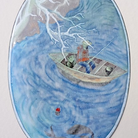 SMALTOVANÁ CEDULKA sovičky originál ,cca25x32cm