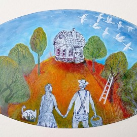 SMALTOVANÁ CEDULKA sovičky originál ,cca25x32cm