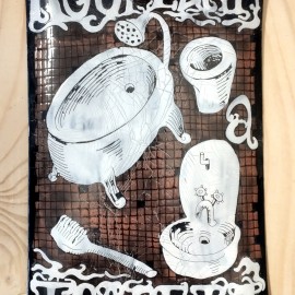 SMALTOVANÁ CEDULKA sovičky originál ,cca25x32cm