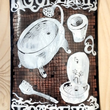 SMALTOVANÁ CEDULKA sovičky originál ,cca25x32cm