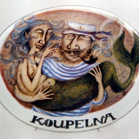 SMALTOVANÁ CEDULKA koupelna námořník 14x11