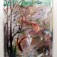 SMALTOVANÁ CEDULKA žena v roští 15x21 original
