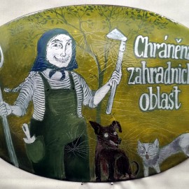 SMALTOVANÁ CEDULKA Chráněná zahrádkářská oblast original 20x14cm