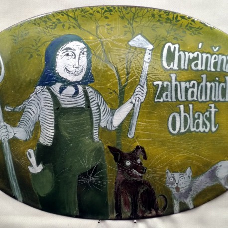 SMALTOVANÁ CEDULKA Chráněná zahrádkářská oblast original 20x14cm