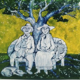 SMALTOVANÁ CEDULKA Paní a pan Buvuárovi Originální smaltovaný obraz na tvrdém plechu 25x20 cm